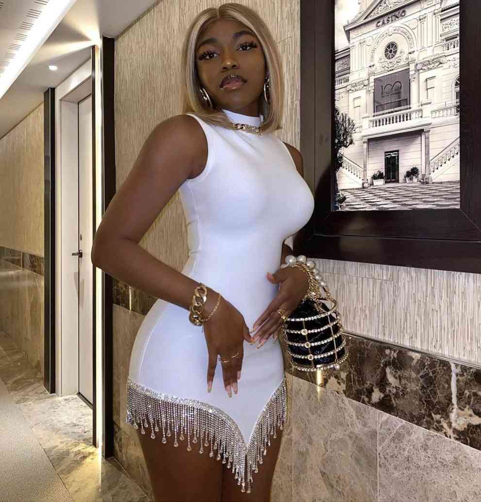 Women's Summer Style Sexy High Neck Black White Fringed Mini Bodycon Bandage Dress Elegant Party Vestidos 210525