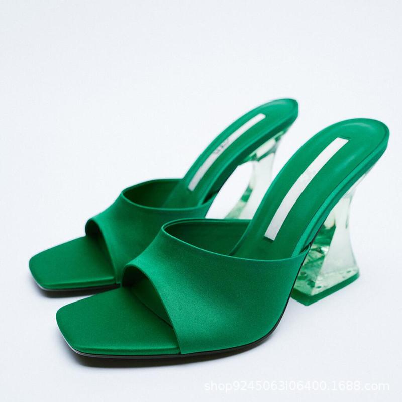 Sandals Products Womens Shoes Plastic Transparent Heel Fashion High-Heeled Satin Fabric And Slippers Women, Green
Sandals Products Womens Shoes Plastic Transparent Heel Fashion High-Heeled Satin Fabric And Slippers Women, Green