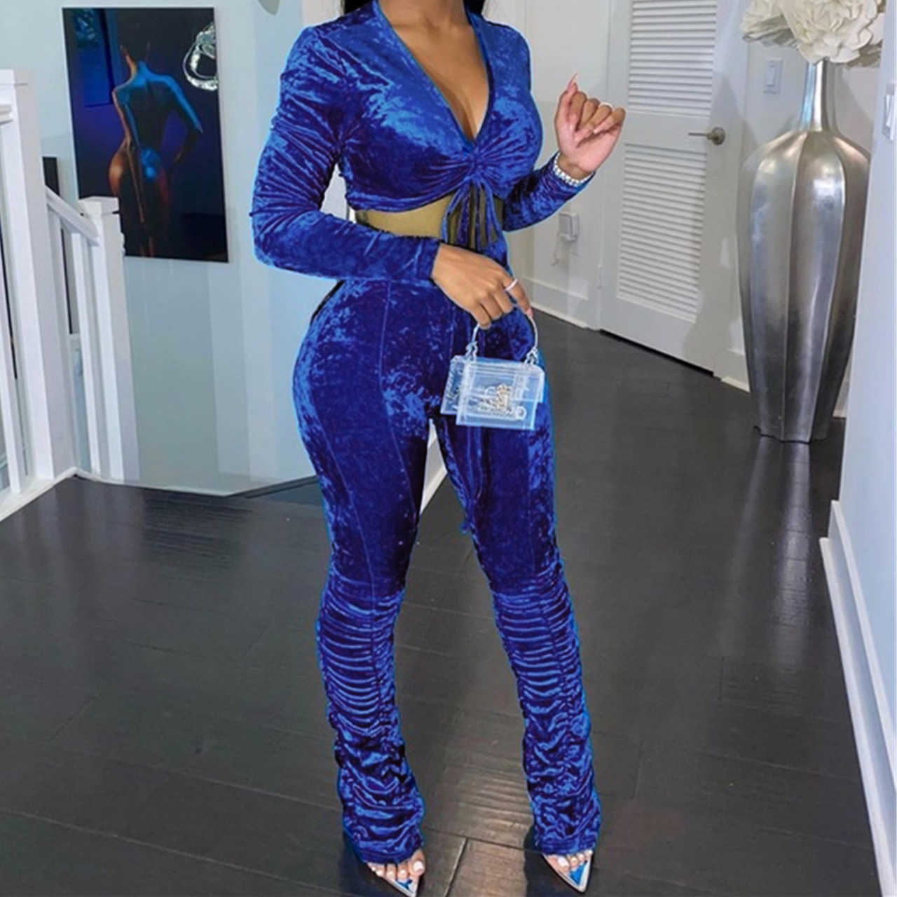 Designers Women Clothes pants 2023 autumn winter golden velvet Long Sleeve two-piece set