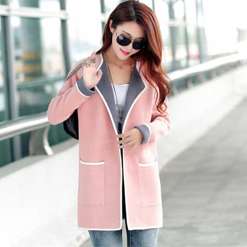 Spring Autumn Knitted Women Cardigan Korean Plus Size Jacket Fashion Medium Length Female Long Sleeve Sweater Ladies Tops 16805 211018