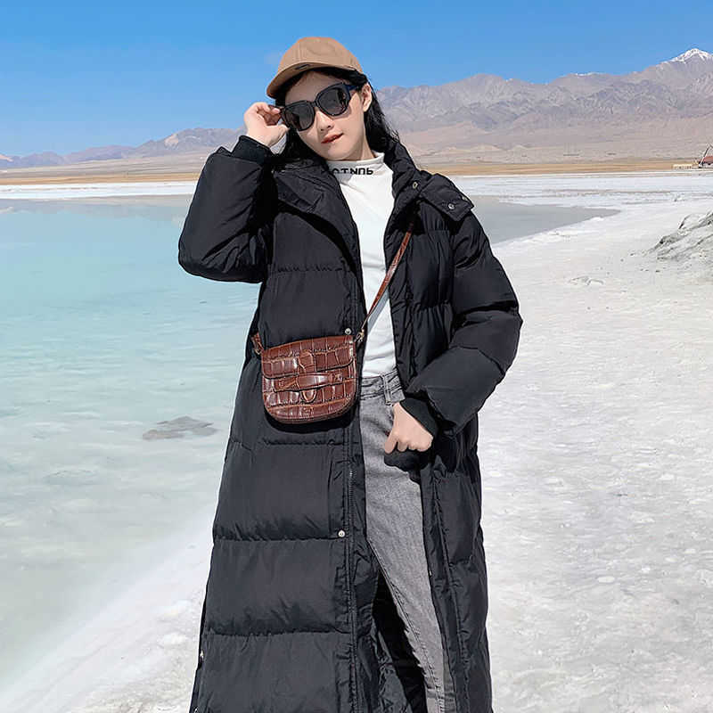 Winter Clothe Woman Parkas X-long Black Beige Thick Warm Jacket Ankle Length 211013