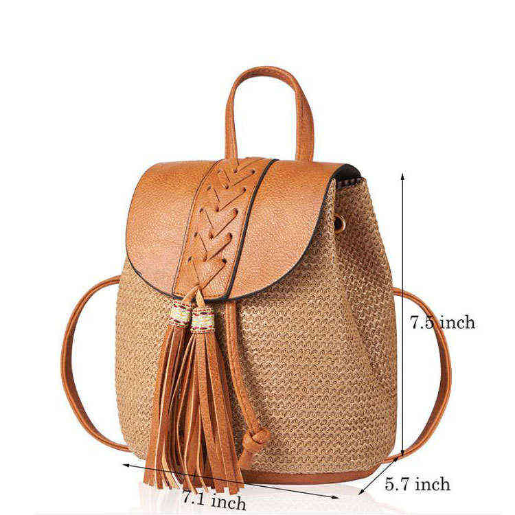 Straw Bag Women Straw Backpack Handmade Rattan Female Summer Fresh Sweet Backpacks Wicker Bags for Women Y1105