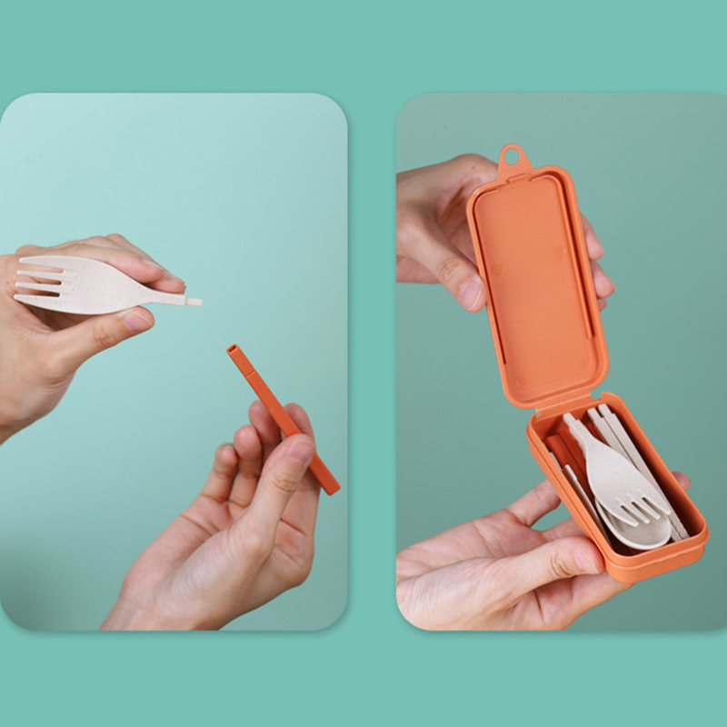 Wheat Straw Tableware Set Portable Folding Tablewares Cutlery Knife Fork Spoon Chopsticks Detachable With Storage Box