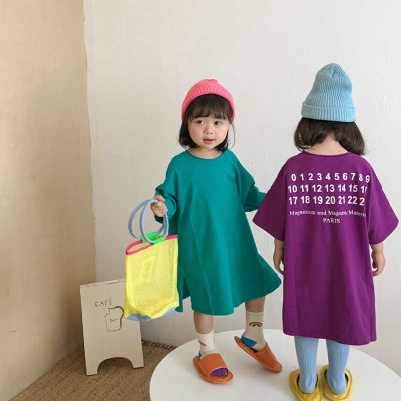 Summer cute girls short sleeve split dress korean style children loose casual long T-shirt Dresses 210615, Green
Summer cute girls short sleeve split dress korean style children loose casual long T-shirt Dresses 210615, Green