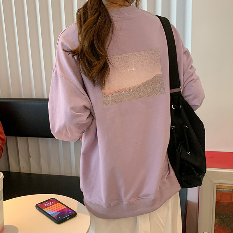 2 colors autumn korean style Women Sweatshirts Long Sleeve back print loose Sweatshirt Womens pullovers ( F4092) 201204