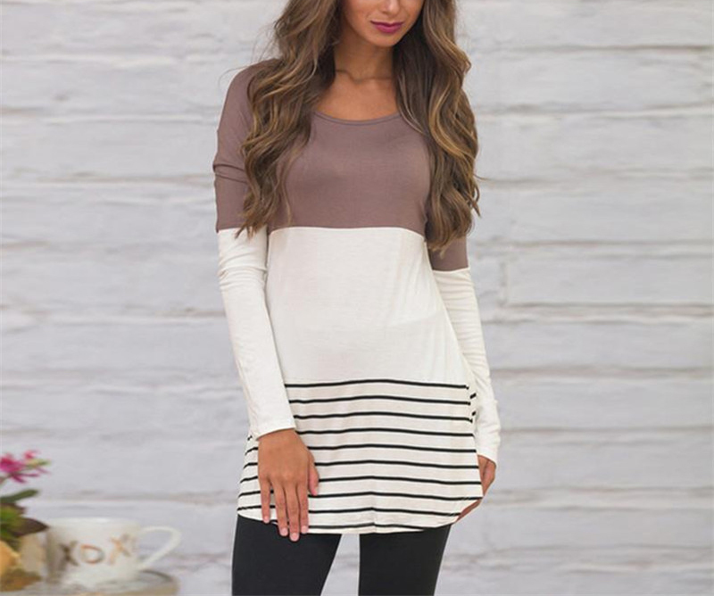 Womens Tops and Bluas Fashion Back Lace T-shirts Striped Long Sleeve Tee Top Tunic Shirts Jumper Tops Nice Blusas Femininas T200110