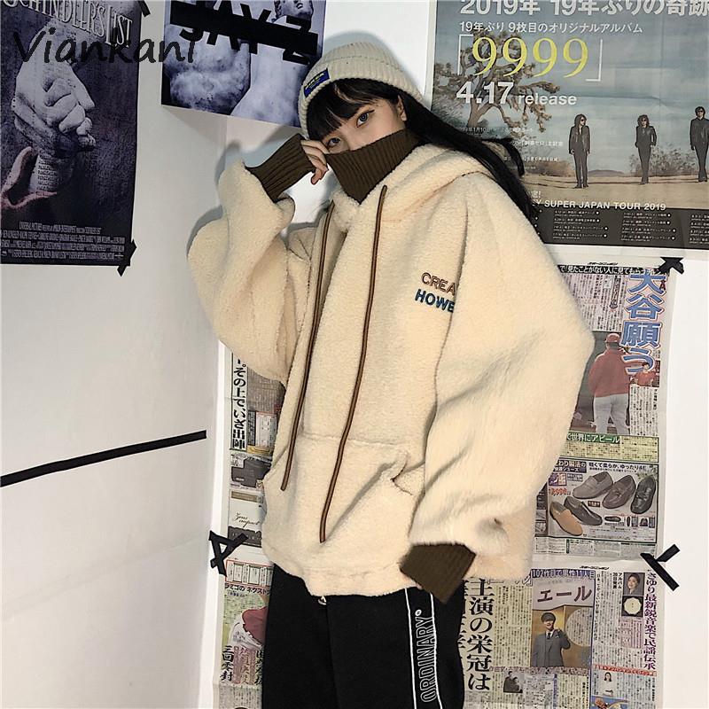 Men's Hoodies & Sweatshirts Men Lambs Wool Turtleneck Embroidery Thicker Fake 2 Piece Winter Plus Velvet Hooded Coats Couples Harajuku Outer