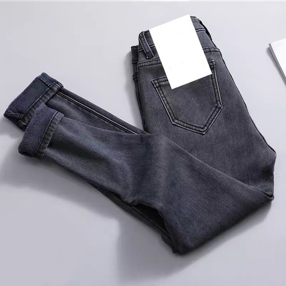 Women High Waist Warm Jeans Pants Thick Plush Lined Skinny Denim Stretchy Trousers NIN668 210222