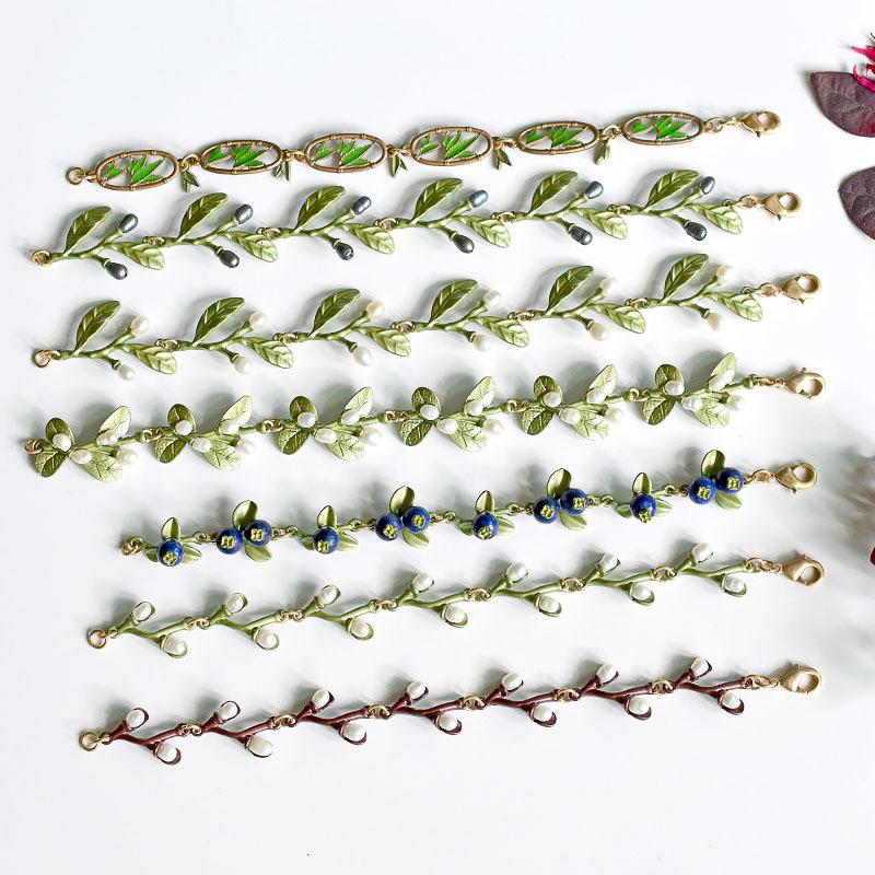 Link Chain HUANZHI Sweet Metal Plant Leaves Freshwater Pearl Fruit Blueberry Bracelet For Women Girls Party Birthday Jewelry