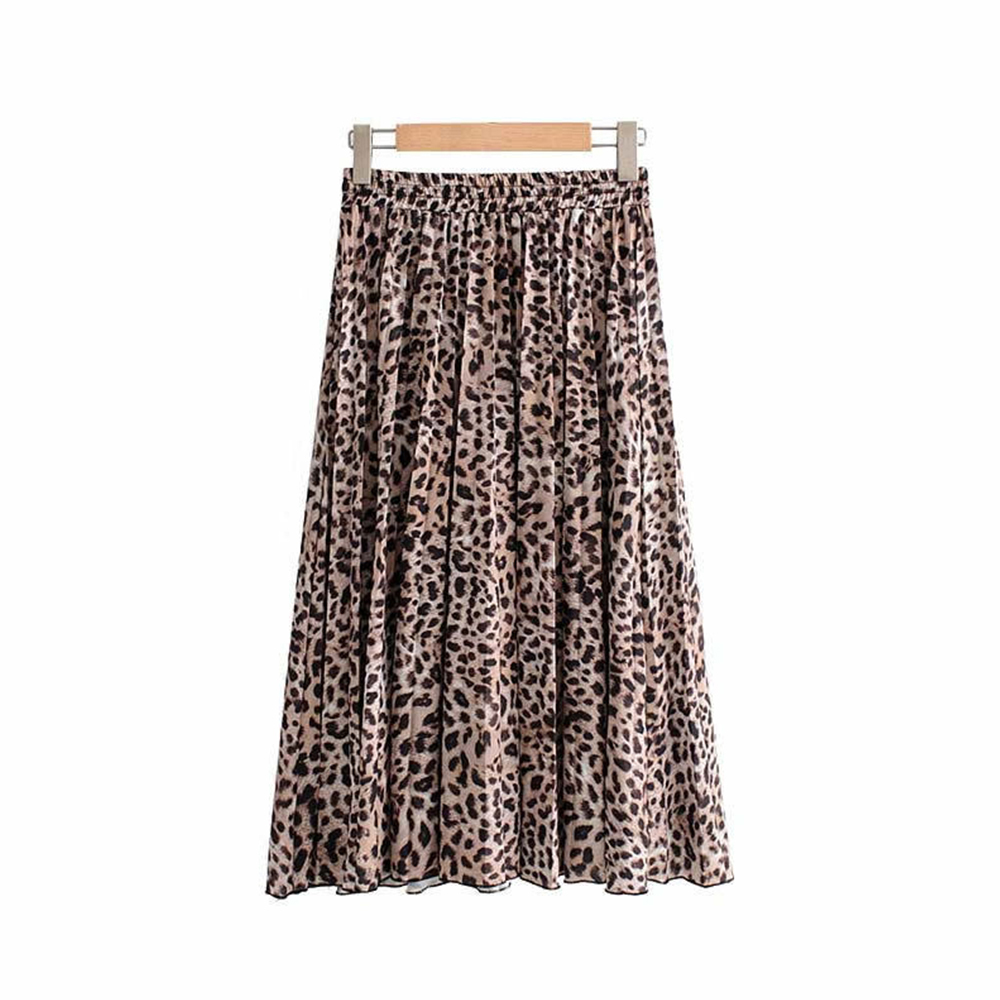 Jocoo Jolee Skirt Women Leopard Print Pleated Skirts Vintage Drawstring Elastic Waist Midi Skirts Casual Korean A Line Skirt 210309
