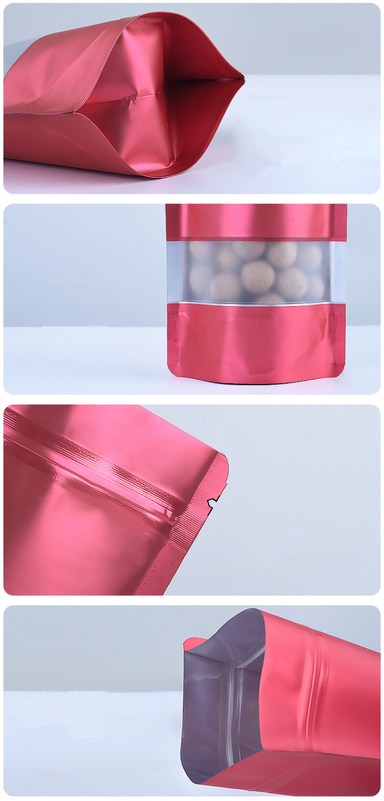 100pcs Stand up Matte Red Window Zip Lock Aluminum Foil Bag Resealable Meat Coffee Powder Snack Nuts Xmas Wedding Gifts Heat Sealing Packaging Pouches