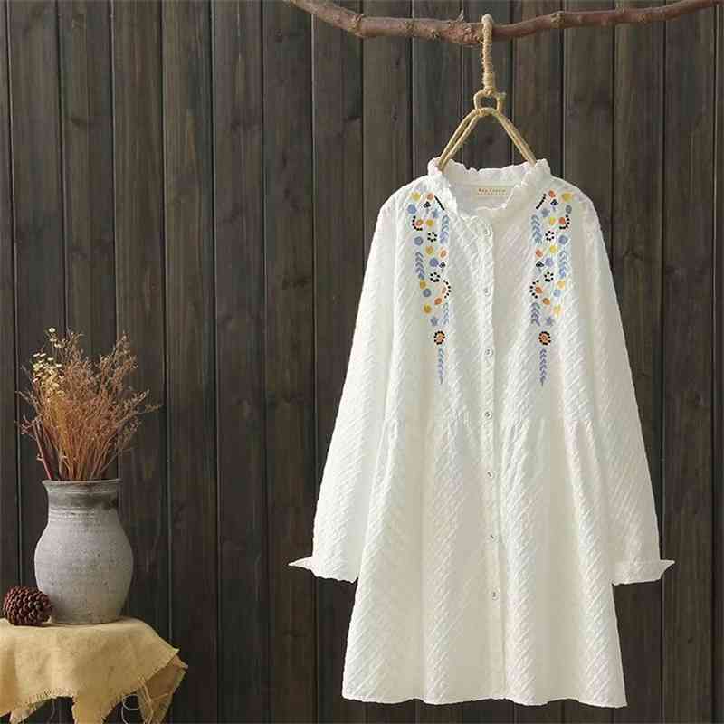 Solid Medium-length White Shirt Women's Cotton Full National Style Embroidery Tops 210615
Solid Medium-length White Shirt Women's Cotton Full National Style Embroidery Tops 210615