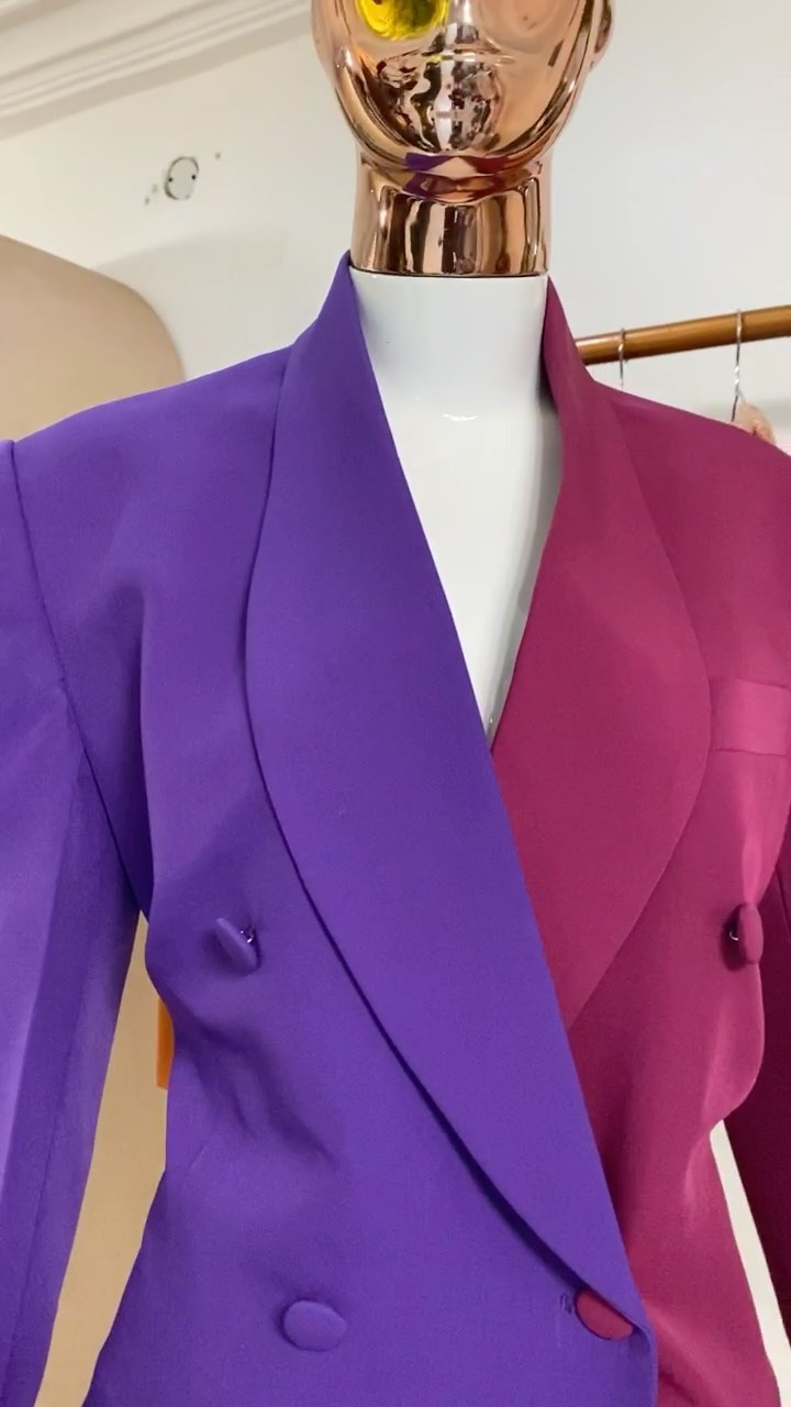 Unique Design Women Suits Purple Celebrity Lady Party Prom Tuxedos Blazer Red Carpet Leisure Outfit Top(Jacket+Pants)