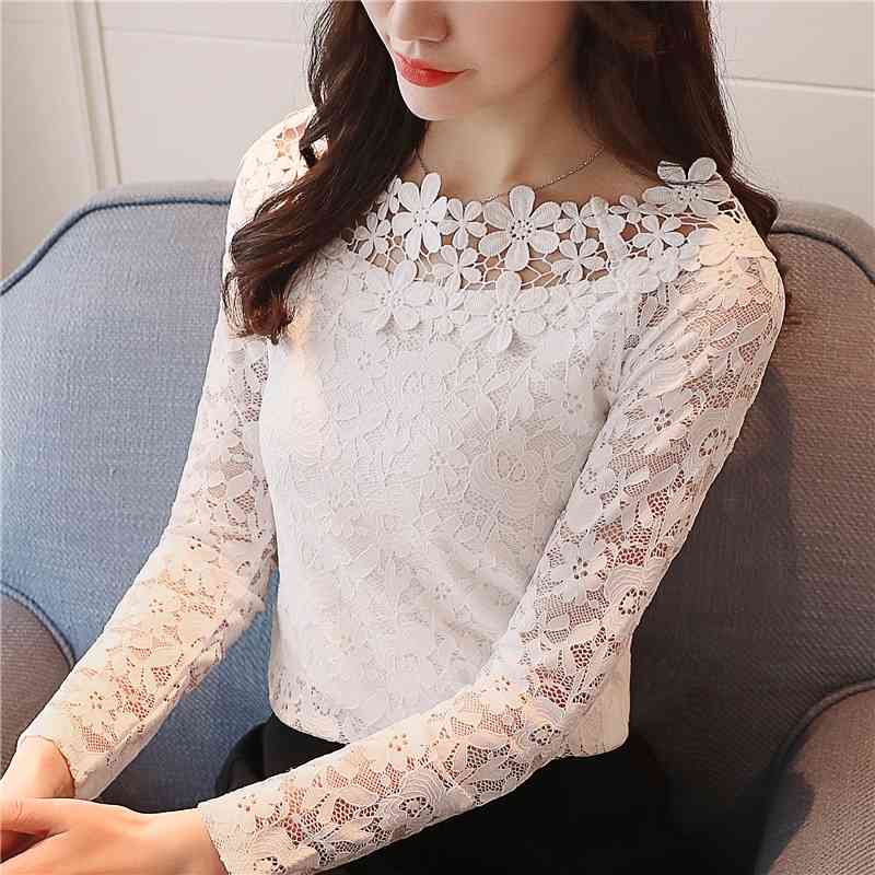 Blouses Woman Blouse Women Black Hollow Lace Blouse Women Tops Long Sleeve Women Shirts Womens Tops And Blouses Blusas C132 210602