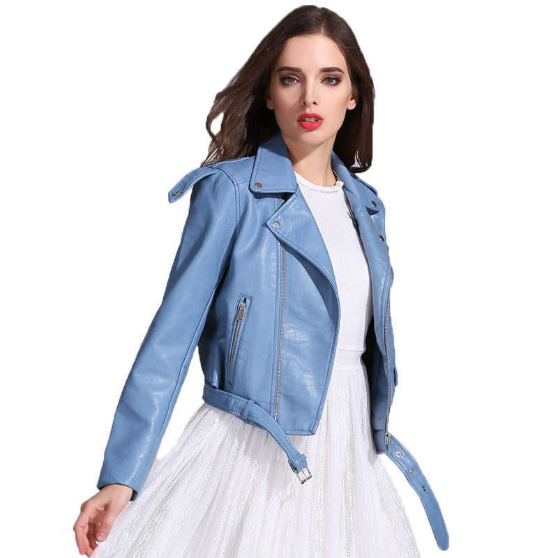 Ly Varey Lin Faux Soft Leather Jacket Coat Women Turn-down Collar Pu Motorcycle Lady Short Zipper Pink Black Punk Coats 210526