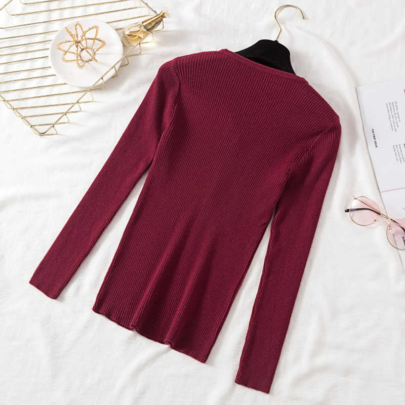 AOSSVIAO Autumn Winter Button V Neck Sweater Women Basic Slim Pullover Sweaters And Pullovers Knit Jumper Ladies Tops 211018