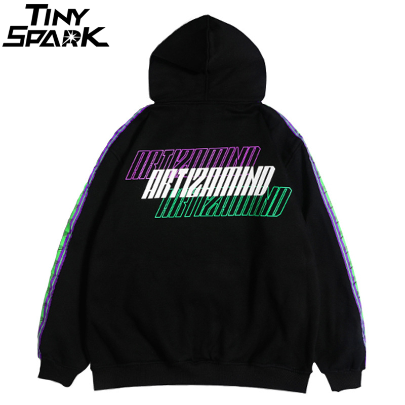 Men Hip Hop Hoodie Sweatshirt Drunk Illusion Chinese Character Hoodie Streetwear Casual Black Hooded Pullover Cotton Autumn 201020