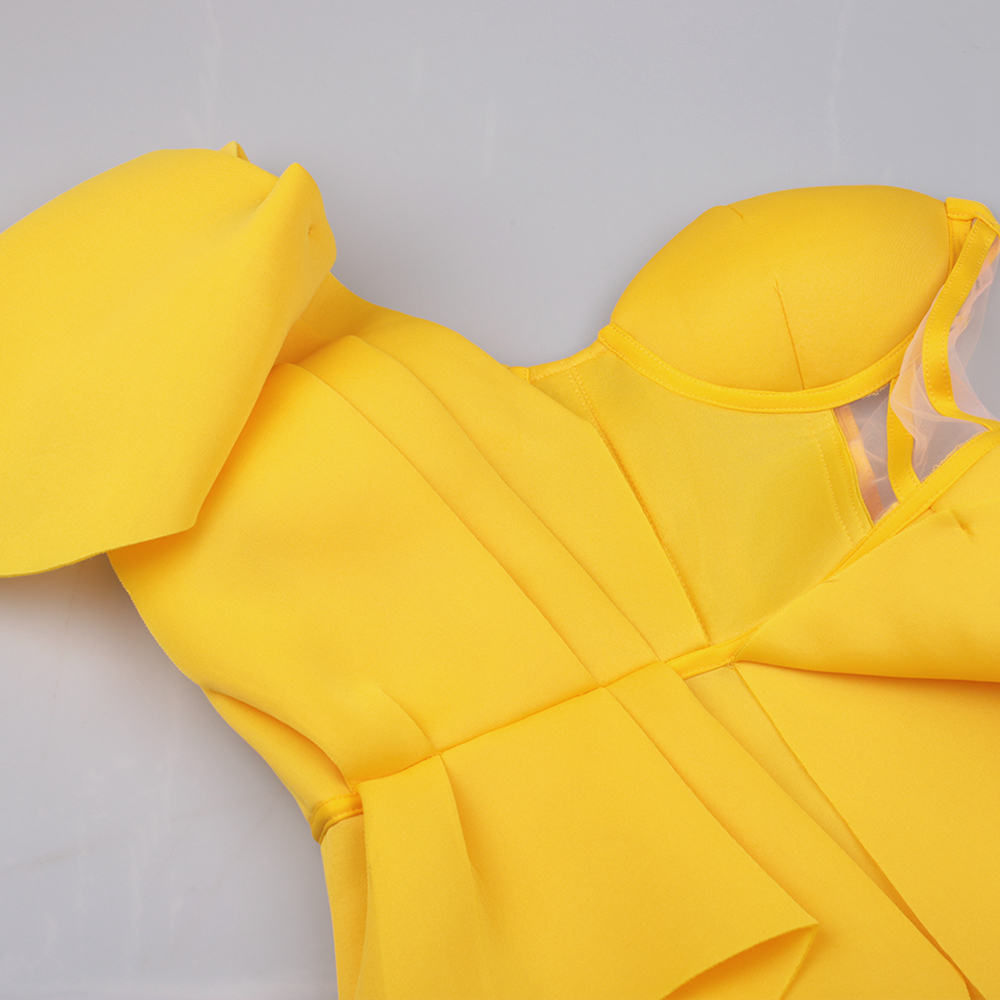 Ocstrade Women Sexy Bodycon Dresses Summer Ruffled Yellow One Shoulder Bodycon Dress Celebrity Evening Club Party Dress 210303