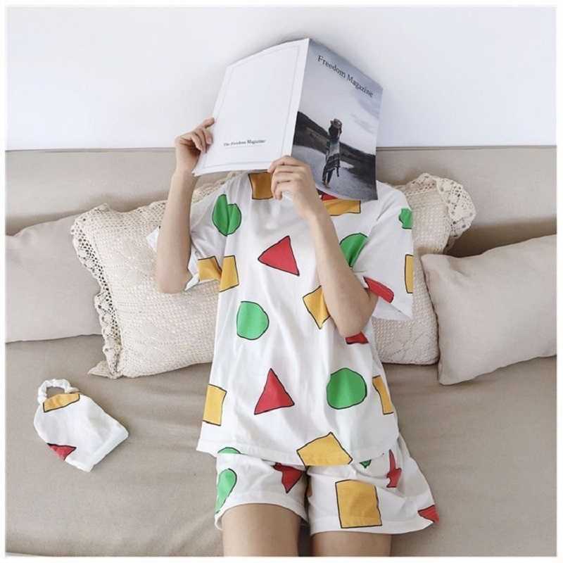 Pijama Sin Chan Women's Pajamas Sets for Women Summer Pijama Sinchan Sleepwear Suits with Shorts Home Clothes Pyjama 210924