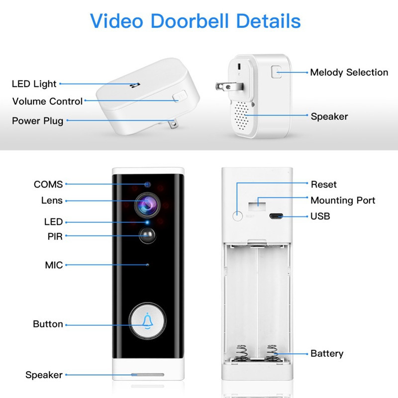 Wireless Tuya Smart Life WiFi Video Doorbell Waterproof Camera Night Vision APP Control Call Intercom Video-Eye Apartments Door Bell Ring support Alex