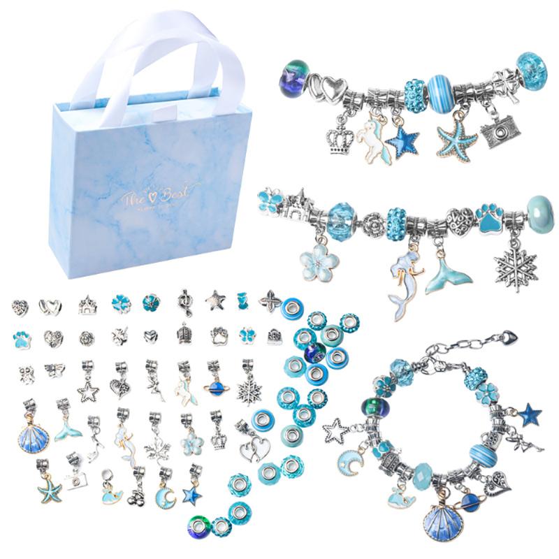Link, Chain Selling Trend Ocean Blue Crystal Bracelet Children's Set DIY Simple Retro Charm Exquisite Fashion Jewelry Gift Box
