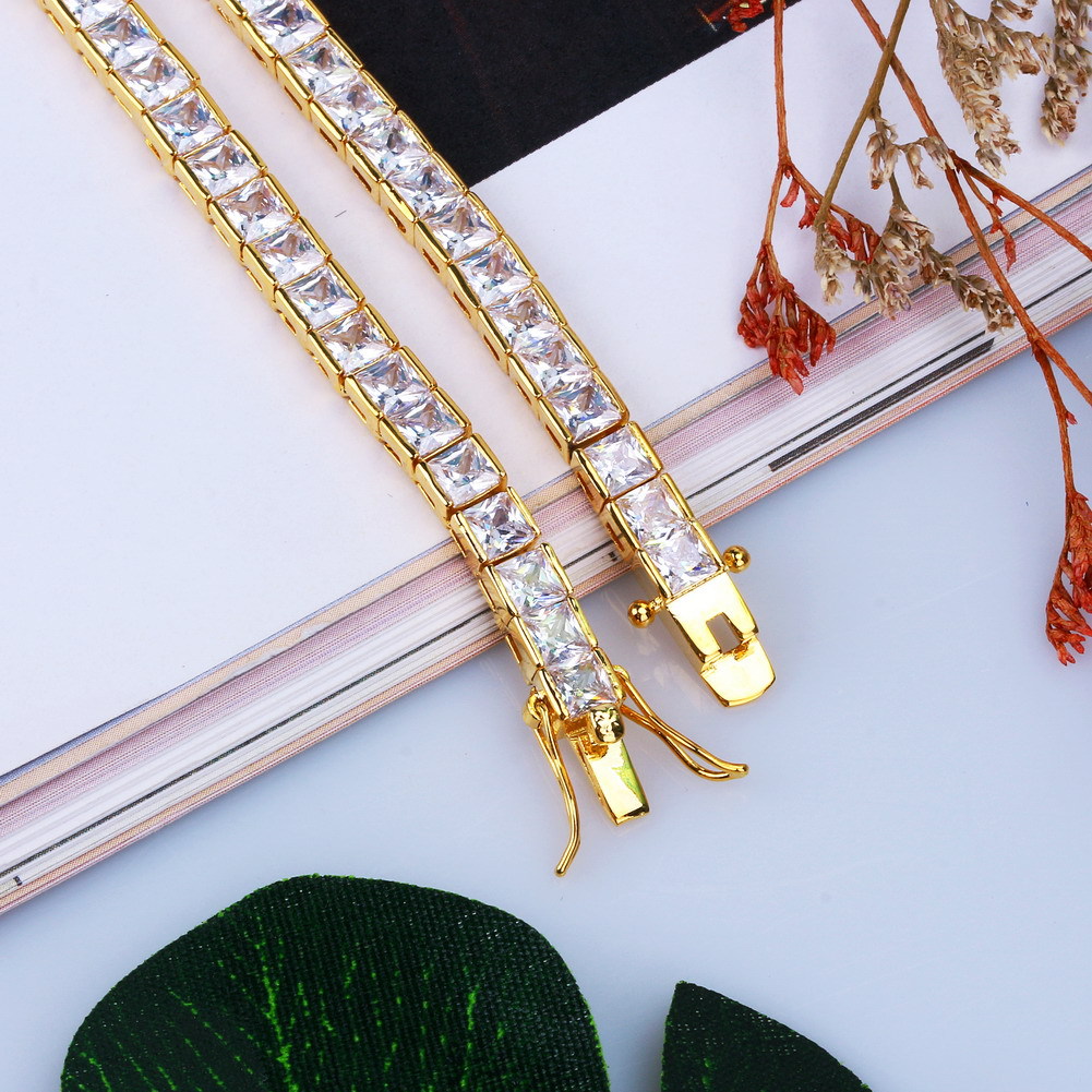 Charm Fashion Classic Tennis bracelet jewelry design White AAA Cubic Zirconia Bracelet Clasps Chain 18K Gold Size 8inch for Men Br