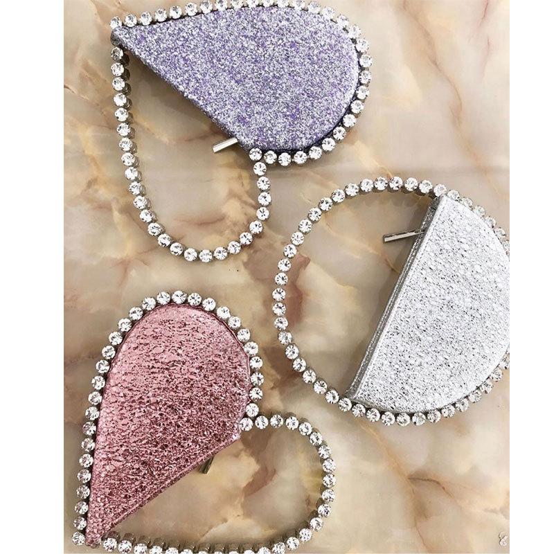 Cross Body Women INS Diamond Circular Evening Bag Round Handle Rhinestone Dinner Clutch Purse Ladies Half Moon Handbag