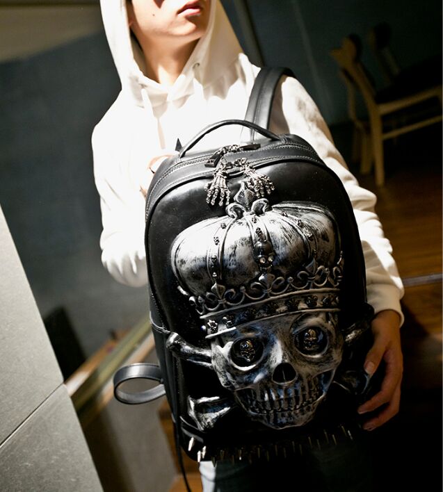 3D Embossed Crown Skull Men Backpack bags unique Male Cool Rock Bags Rivet whimsical Laptop bag for Teenagers mochila