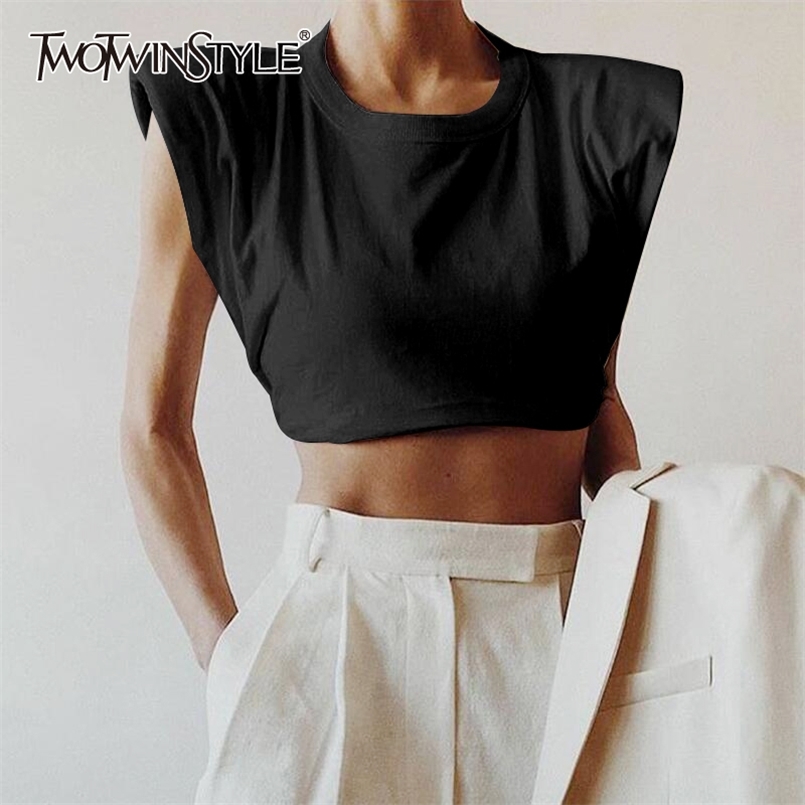 TWOTYLE Minimalist Women T Shirt O Neck Sleevelesss Elegant Short T-Shirt For Female Fashion Clothing Spring Summer 210708, Green
TWOTYLE Minimalist Women T Shirt O Neck Sleevelesss Elegant Short T-Shirt For Female Fashion Clothing Spring Summer 210708, Green