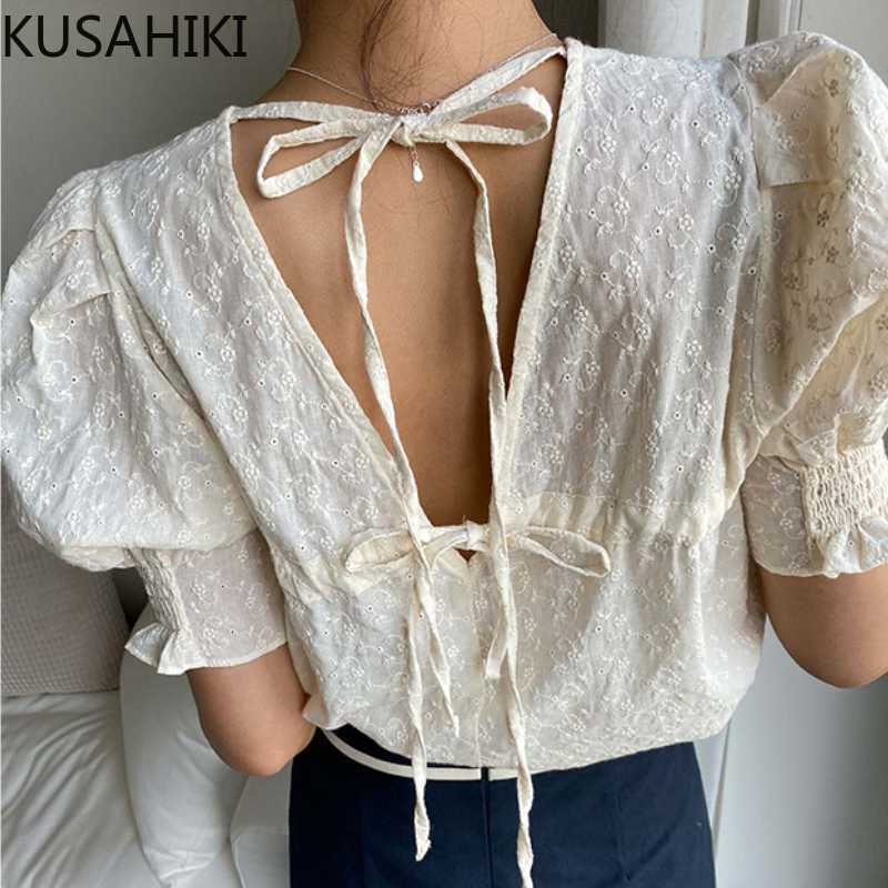 KUSAHIKI Sexy Bow Tie Backless Women Blouses Korean Puff Sleeve O-neck Shirts Summer Fashion Blusas De Mujer 6J695 210602, White
KUSAHIKI Sexy Bow Tie Backless Women Blouses Korean Puff Sleeve O-neck Shirts Summer Fashion Blusas De Mujer 6J695 210602, White