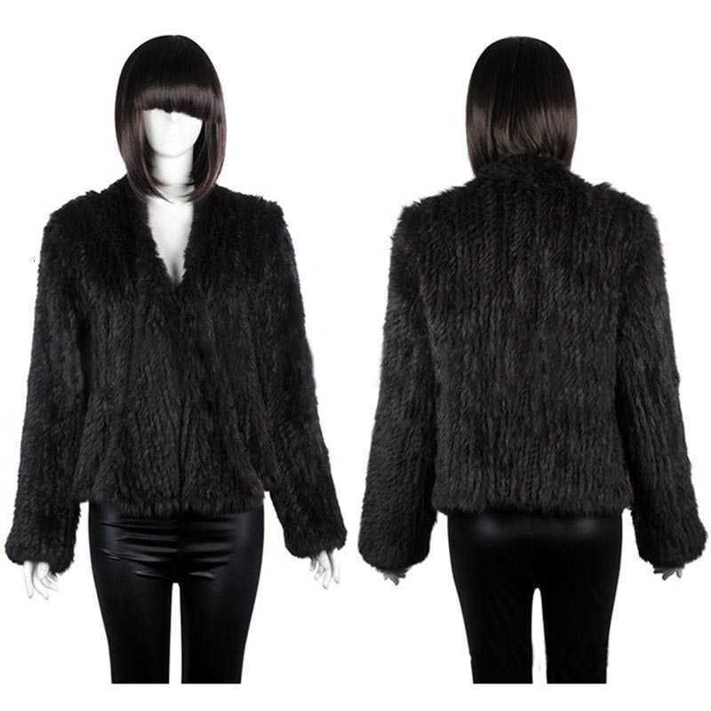 Knitted natural rabbit fur coat women winter casual long sleeve dense thick loose outerwear coat jacket Real Fur Coat T191118