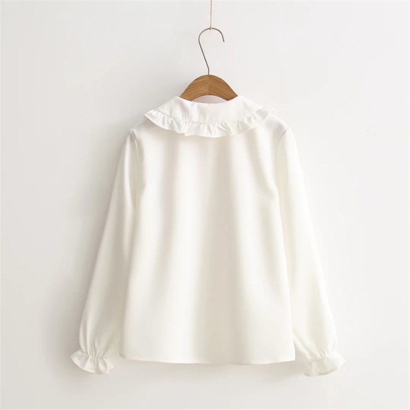 Women blouses girls autumn long sleeve peter pan collar pink bowknot white blouse shirt Japanese school uniform PZ164 T200322