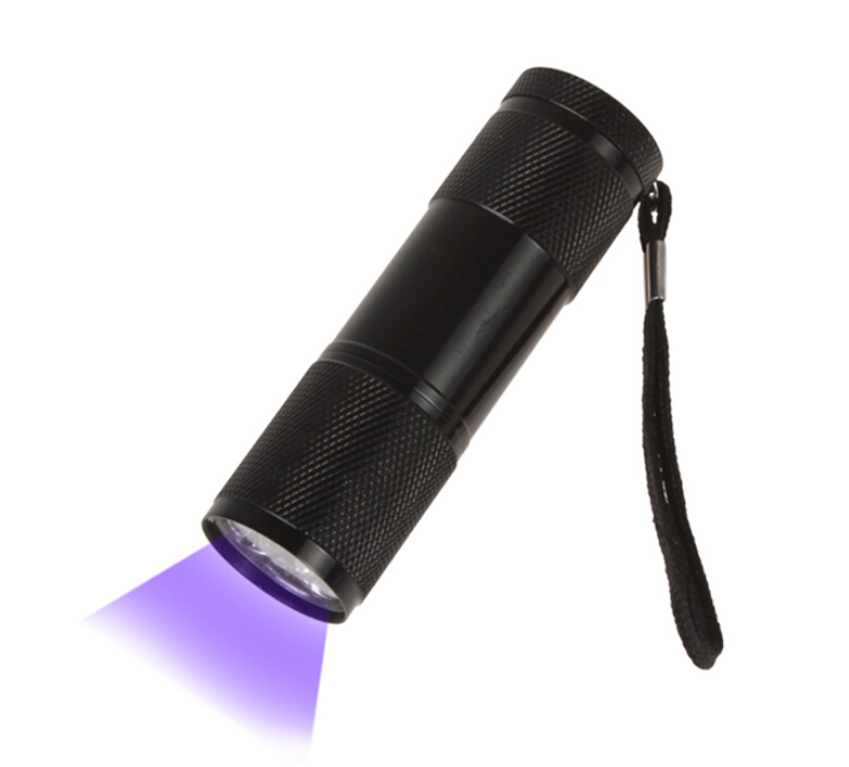 Aluminium 9LED Flashlight UV Ultra Violet Mini Portable Flashlight Torch Light Lamp Silver