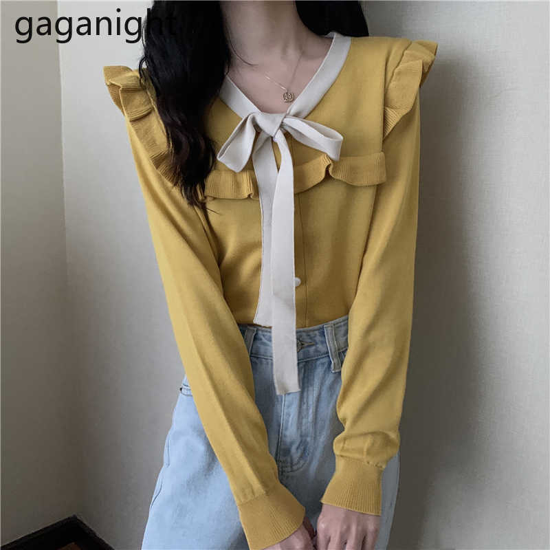 Elegant Korean Knited Women Sweater Chic Butterfly Sleeve VNeck Pullovers Fashion Bow Office Lady Winter Tops 210601