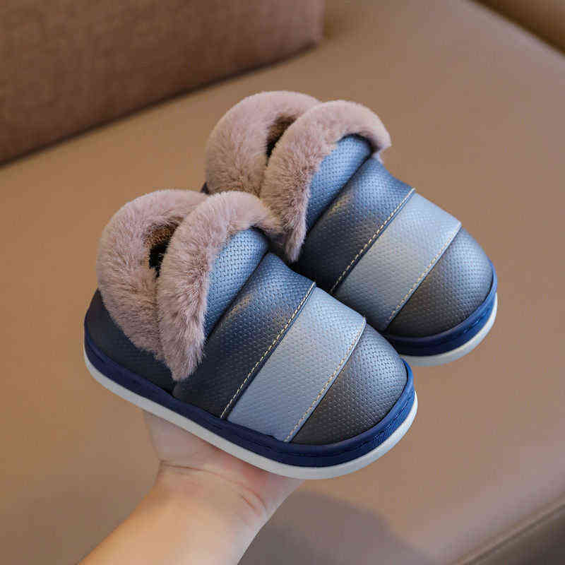 Children Slippers Winter Indoor Flannel Solid Plush Home Shoes for Baby Girls Boys Toddler Soft Warm Non Slip Kids House Slipper 211119