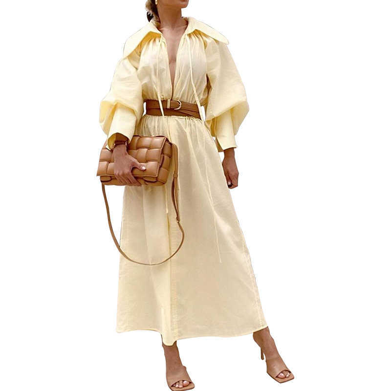 Women Dress Temperament Vintage Lantern Sleeve Maxi es Black Red A-Line Long es Autumn Plus Size 210524