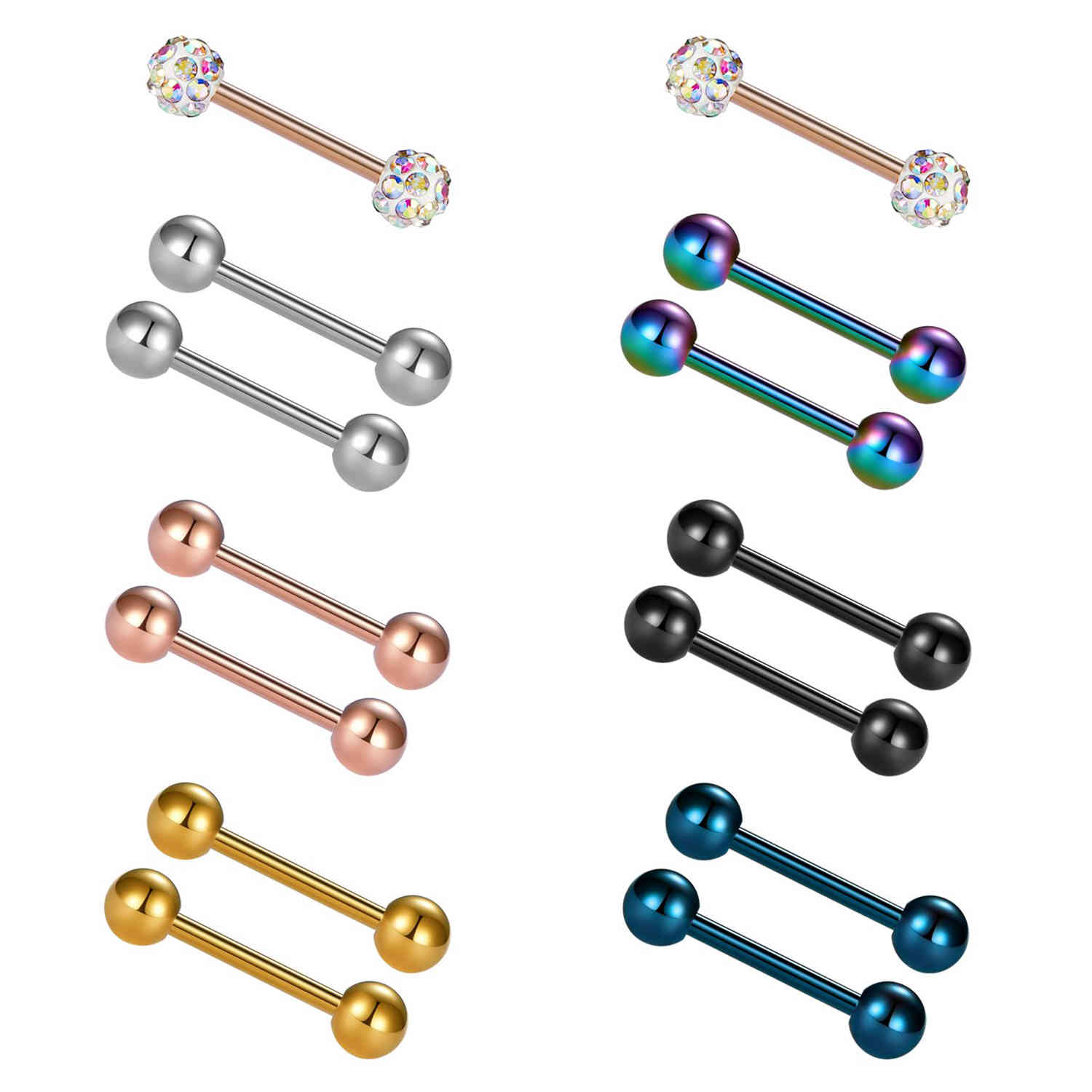 BONISKISS 14pcs 14G 12-18mm Tongue Rings Nipple Straight Barbells Surgical Steel Body Piercing Jewelry Tragus Cartilage Earring
BONISKISS 14pcs 14G 12-18mm Tongue Rings Nipple Straight Barbells Surgical Steel Body Piercing Jewelry Tragus Cartilage Earring