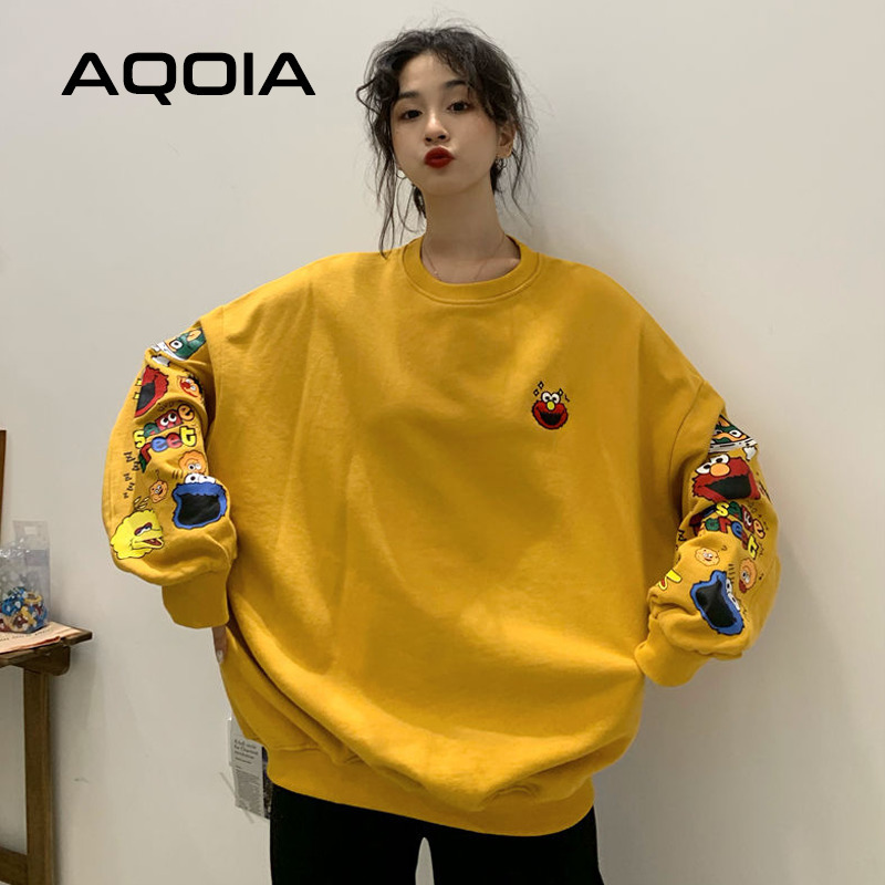 Autumn Harajuku Oversize cartoon Printing Women Thin Sweatshirt Loose Y2K Women Hoodies Sweatshirt Plus Size Female Pullovers 201212