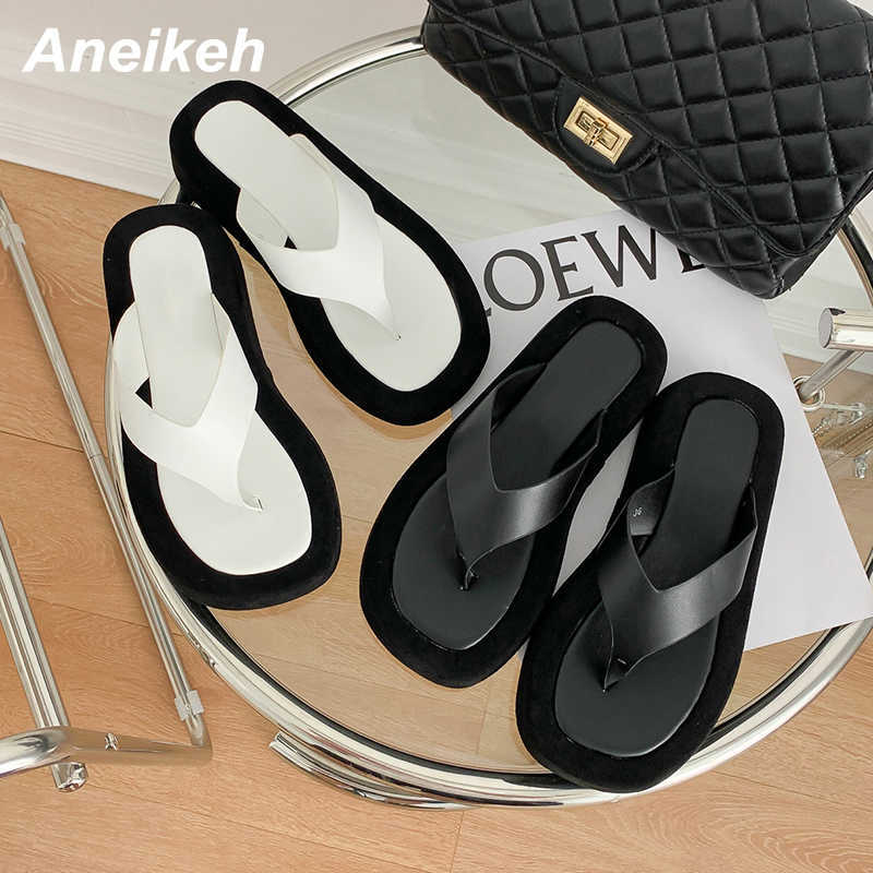Aneikeh Summer Shoes For Women Fashion Flip Flops Thong Slippers Wedges PU Concise Shallow Solid Neutral Korean Style Black 210615
Aneikeh Summer Shoes For Women Fashion Flip Flops Thong Slippers Wedges PU Concise Shallow Solid Neutral Korean Style Black 210615