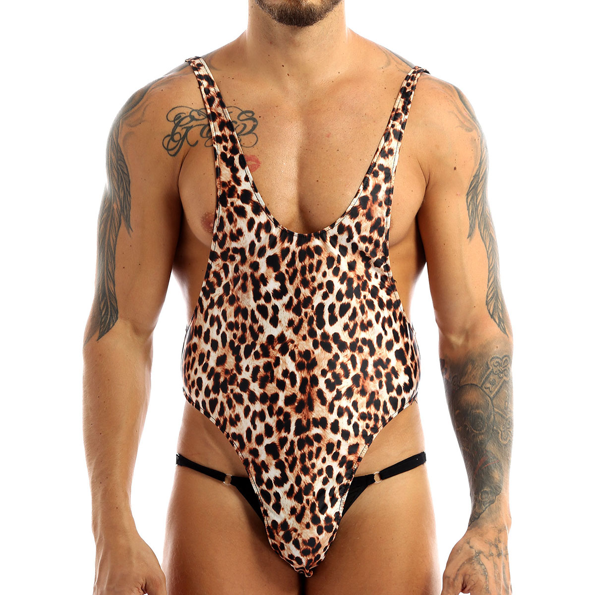 Mens Summer Leopard Costumes Clubwear Bodycon Sexy Catsuit Bodystocking Sleeveless Backless High Cut Mankini for Evening Party
Mens Summer Leopard Costumes Clubwear Bodycon Sexy Catsuit Bodystocking Sleeveless Backless High Cut Mankini for Evening Party