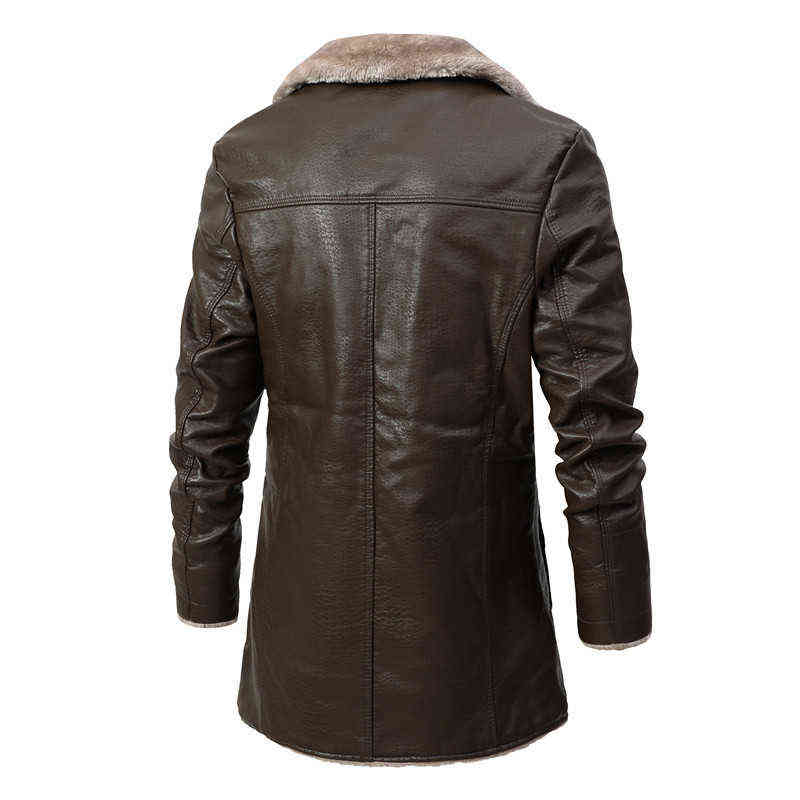 Winter Mens Leather Jacket Bussiness Thick Warm Long Style Male Fur Lined Turn Down Collar Casual PU Coats Outwear Plus Size 4XL 211119