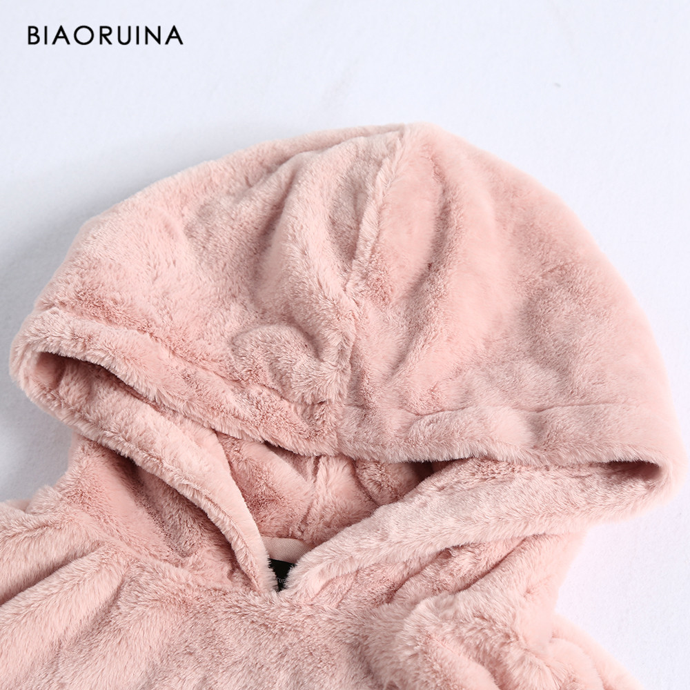 BIAORUINA Women's Nebraska Letter Embroidery Warm Thick Pink Fluffy Hoodies Female Sweet Casual Oversized Hooded Sweatshirt 201217