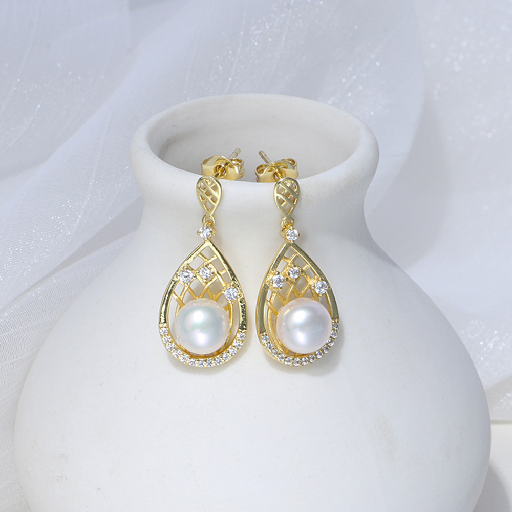 Waterdrop S925 Pearl Dangle Earring 18K Real Gold Plated Prevent Allergy Earrings for Women Gril Gift Freshwater Natural Pearls