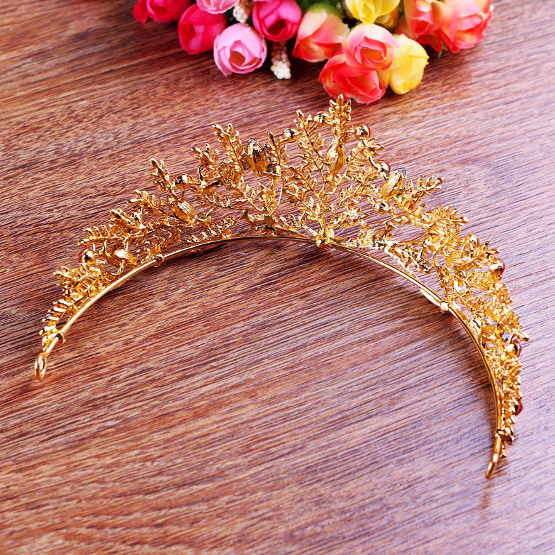 Vintage Gold Rhinestone Green Red Crystal Bridal Tiara Crown Handmade Noiva Diadem Headpiece Wedding Hair Jewelry Accessories JL T200522