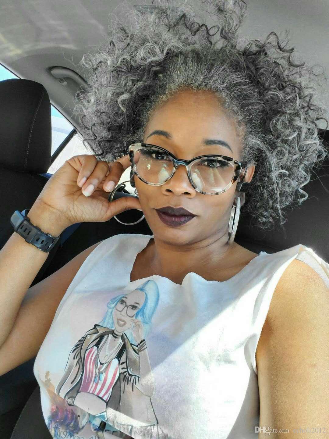 silver gray kinky curly human hair ponytail Salt and pepper ponytails for black women fashion hot grey pony tail hairpiece dye free natural highlights