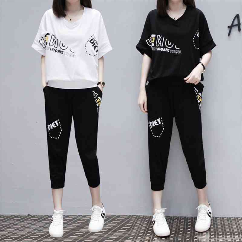 summer tracksuit women two piece set casual loose clothes short sleeve v-neck and pants sweat suit fashion womens sets, White
summer tracksuit women two piece set casual loose clothes short sleeve v-neck and pants sweat suit fashion womens sets, White