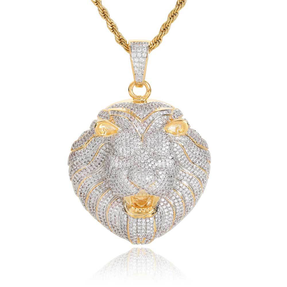 Hip-hop full diamond lion head pendant copper inlaid zircon personality men's necklace jewelry