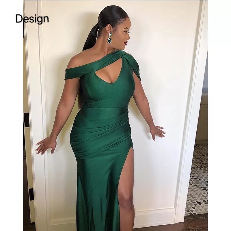 Dark Green Bridesmaid Dresses Mermaid Slit Satin Silk Maid of Honor Dresses Formal Strapless Wedding Party Gowns African