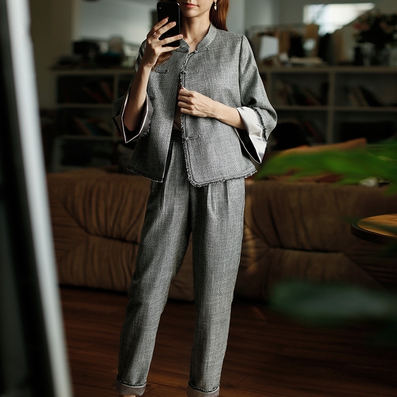 ROJAY Improved Straight Cheongsam Pants Women Chinese Style Casual Pencil Pants High-Waist Vintage Temperament T200113