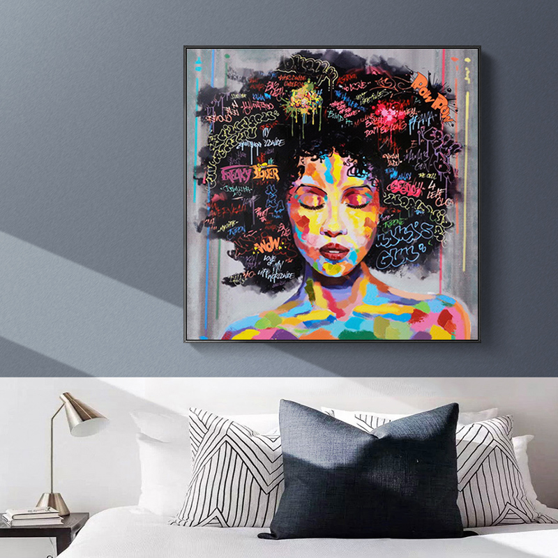 Creative Colorful Graffiti Wall Art Canvas Painting Explosion Head Woman Canvas Pictures Cuadro Pop Art Poster for Bedroom Decor